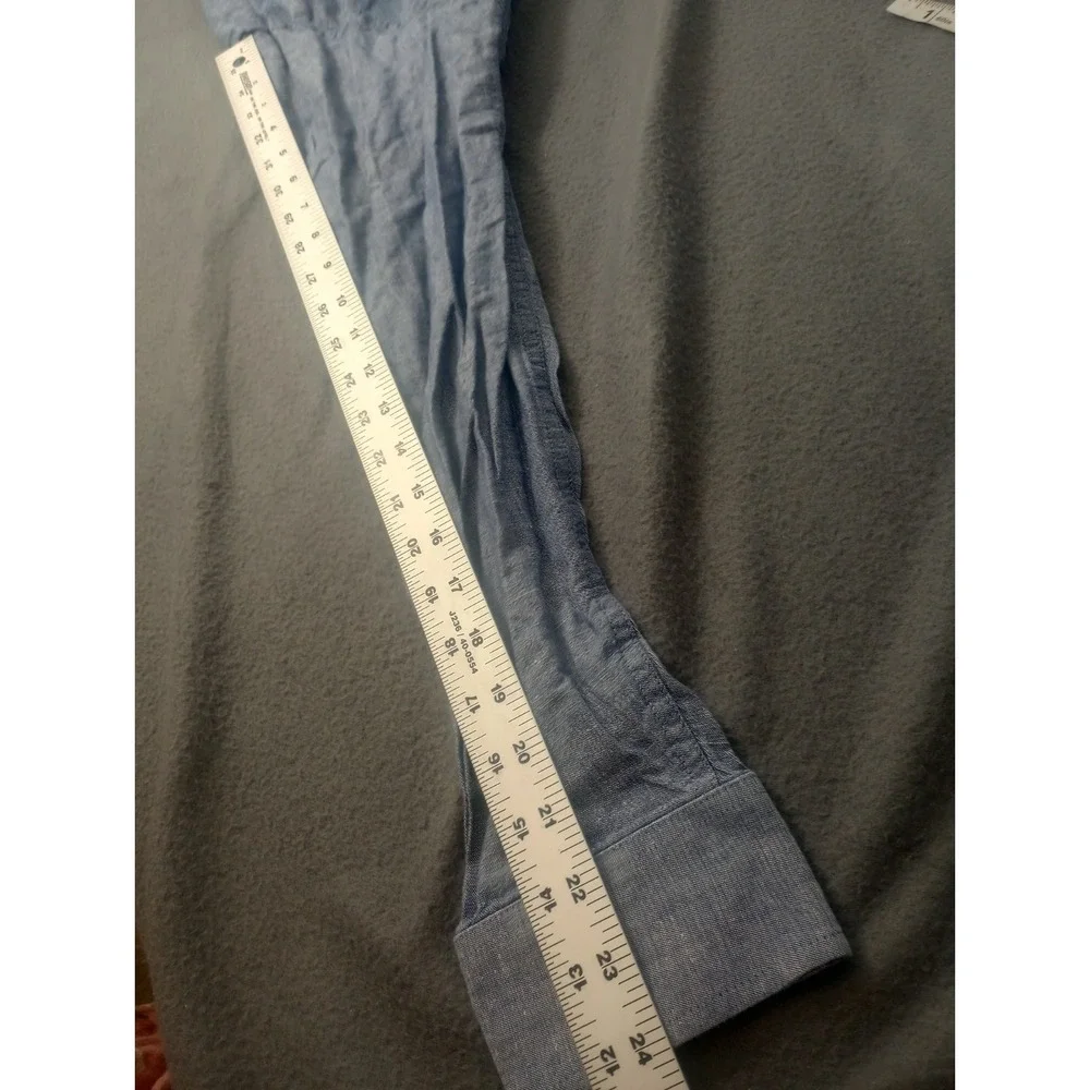 Banana Republic Men's L Slim Blue Solid Linen Woven Button-Up Long Sleeve Shirt